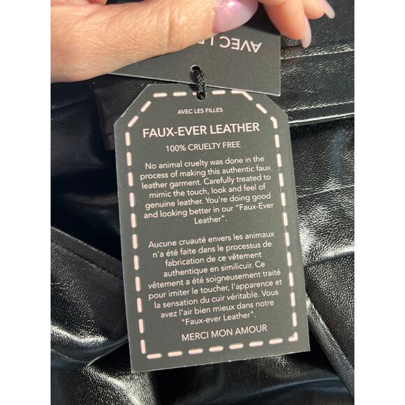 Chic "Avec Les Filles" Faux-Leather Trench Coat in Black - Picture 4 of 7